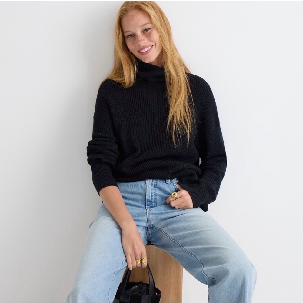 J. Crew Ribbed Cotton Cashmere Relaxed Turtleneck Sweater Chunky Knit